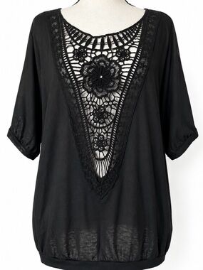 NWT Black Whimsygoth Crochet Lace Medallion Tunic Top Coverup XXL Resort Beach